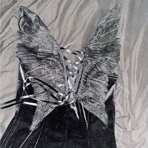 Velvet black laced corset dress with wings